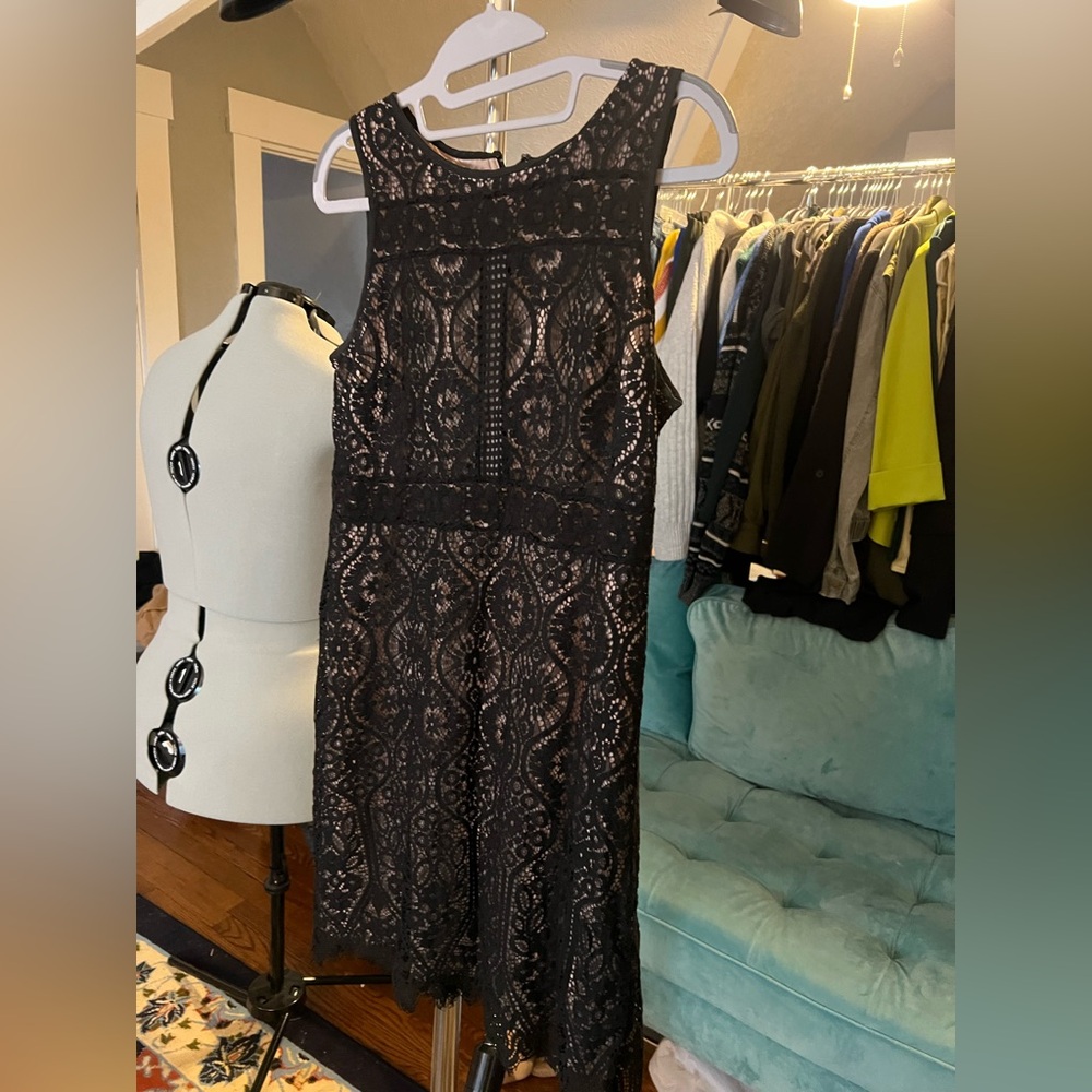 LOFT Black Lace Backless Dress